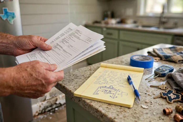Texas homeowners insurance paperwork for slab leak claim